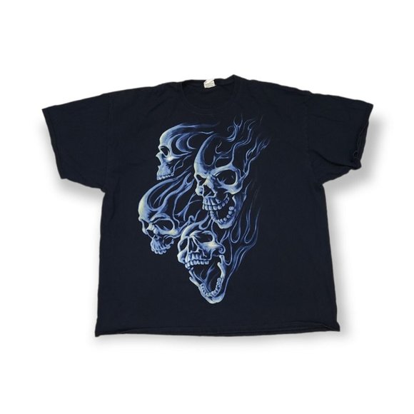 Fruit of the Loom Other - Vintage Flaming Blue Skulls 90s T Shirt Mens 3XL